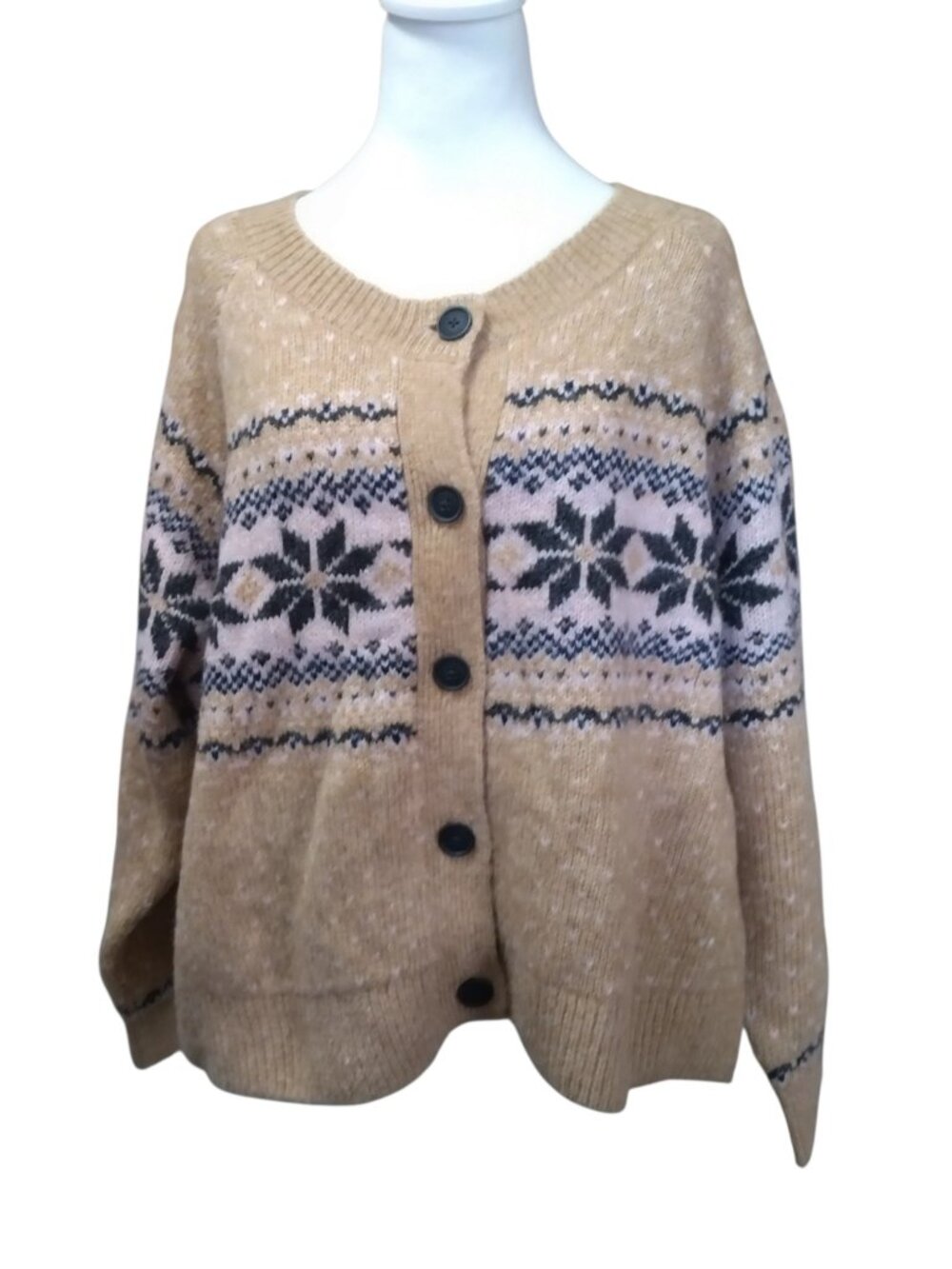 Old Navy Women's 2X Fair Isle Button Front Cardigan Sweater Snowflake Cabin NEW